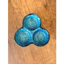 Mugusa Hediyelik El Yapımı Çini Seramik Kabartma Desenli Çintemani Firuze / Mavi Çerezlik - Kahvaltılık