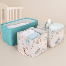 Meleni Baby 3'lü Çekmece Dolap Içi Düzenleyici - Katlanabilir Desenli Çocuk Bebek Odası Organizer Kutu Yeşil