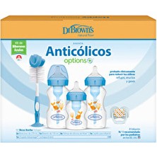 Dr Brown's Geniş Ağız Anti-Kolik Mavi Biberon Hediye Seti 1 Adet Silikon Malzeme ile