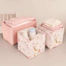 Meleni Baby 3'lü Çekmece Dolap Içi Düzenleyici - Katlanabilir Desenli Çocuk Bebek Odası Organizer Kutu Pembe