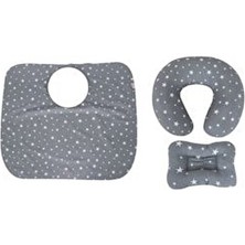 Sevi Bebe Gri Yıldızlı Emzirme Seti 3lü Yerli Üretim Pamuklu Konforlu Aksesuar
