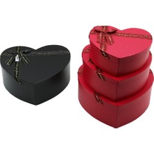 Selfbuysell 3pcs Kalp Mat Mix Renkli - Kabartma Desen Karton Hediye Kutusu Kurdelalı 31X28-27X24-23X20CM (5324)