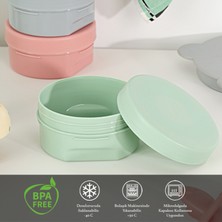 Meleni Baby 4'lü Kapaklı Atıştırma Kabı Seti - Yuvarlak Çocuk Atıştırmalık Bebek Beslenme Mama Kabı 150ML Gri