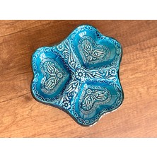 Mugusa Hediyelik El Yapımı Çini Seramik Kabartma Desenli Kalp Model Firuze / Mavi Çerezlik - Kahvaltılık