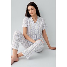 Arnetta Kadın Mavi Gömlek Pijama Takım