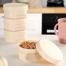 Meleni Baby 4'lü Kapaklı Atıştırma Kabı Seti - Yuvarlak Çocuk Atıştırmalık Bebek Beslenme Mama Kabı 150ML Bej