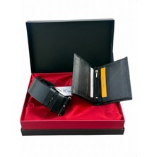 Gündoğdu Deri Siyah Hakiki Deri Kemer ve Cüzdan Set Kombini