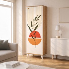 Just Home Modern Çizgili Baskılı Çok Amaçlı Dolap - Beyaz / Safir Meşe - 136 cm