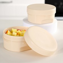 Meleni Baby 2'li Kapaklı Atıştırma Kabı Seti - Yuvarlak Çocuk Atıştırmalık Bebek Beslenme Mama Kabı 150ML Bej