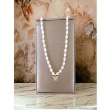 FT Tasarım Zirkon Taşlı Kelebek Figürlü Inci Kolye | Estetik ve Modern Inci Tasarım Kolye