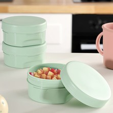 Meleni Baby 3'lü Kapaklı Atıştırma Kabı Seti - Yuvarlak Çocuk Atıştırmalık Bebek Beslenme Mama Kabı 150ML Yeşil