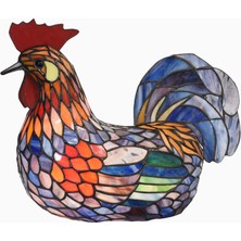 Bieye L30834 El Yapımı Renkli Horoz Desenli Tiffany Style Vitray Masa Lambası