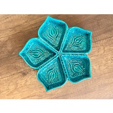 Mugusa Hediyelik El Yapımı Çini Seramik Kabartma Desenli Papatya Model Turkuaz / Yeşil Çerezlik - Kahvaltılık