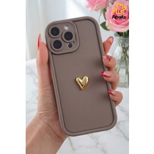 Fibaks Apple iPhone 16 Pro Max Kılıf 3D Kalp Tasarımlı Kahverengi Desenli Yumuşak Kamera Korumalı Kapak