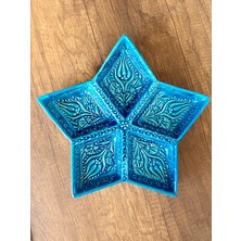 Mugusa Hediyelik El Yapımı Çini Seramik Kabartma Desenli Kutup Yıldızı Firuze / Mavi Çerezlik - Kahvaltılık