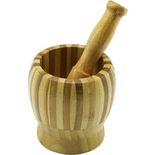 Selfbuysell Ahşap Bambu - Çizgili Havan Sarımsak Dövecek Ç: 9.5cm--D: 6.6cm--Y:10.5cm Fileli Ambalaj (5324)