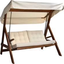 Aida Swings Paris 2000 FSC Mix Credit 3 Kişilik Ahşap Bahçe, Balkon,Teras Salıncağı (Özel Paket, Minder Seti Dahil)/Krem