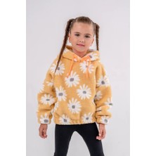 Eray Kids Kız Çocuk Papatya Desenli Oversize Pelüş Kapüşonlu Sweatshirt
