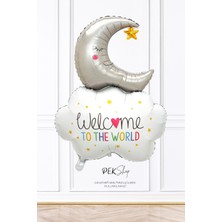 Pekshop Aylı Bulut Balon Welcome To The World Yazılı Doğum Baby Shower Balonu 9634