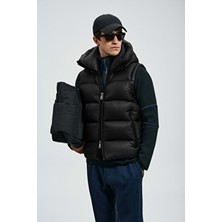 Lufian 112130030 Siyah Kaz Tüyü Erkek Yelek Relaxed Stil Kolsuz Tasarım