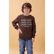 Perendi Unisex Çocuk Bisiklet Yaka Baskı Detaylı Içi Polarlı Sweatshirt – Kahverengi