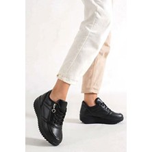 Sefayol Destry Siyah Mat Deri Fermuarlı Bağcıklı Kadın Spor Ayakkabı