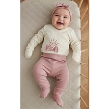 Organik Kız Bebek Çiçek Desenli 5'li Tulum Hastane Çıkışı Yenidoğan Kıyafet Mama Önlüğü