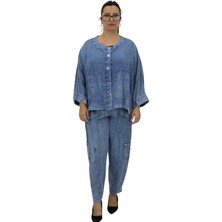 Maxlive Büyük Beden Tensel Düğmeli Ön Cep Detaylı Kapri Kol Kadın Salaş Ikili Takım Türk Malı Max Live