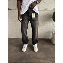 KağanKY Kadın Baggy Fit Füme Taşlamalı Jean Beyaz Dikişli Denim 31 Beden Uzun Model