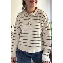 Lasorella Butik Kadın Beyaz Polo Yakakazak