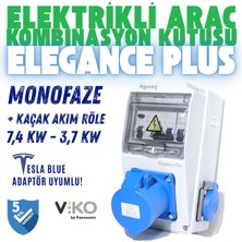 Hgsşarj ''Elegance Plus'' 7,4kW 3X32A + 1X16A Monofaze Elektrikli Araç Kombinasyon Kutusu Tesla Mavi Adaptör Uyumlu Kaçak Akım Röle V i k o/P a n a s o n i c