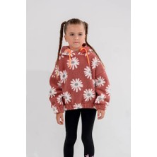 Eray Kids Kız Çocuk Papatya Desenli Oversize Pelüş Kapüşonlu Sweatshirt