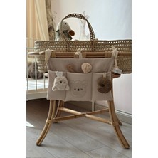 vivimade Nakış Detaylı Keten Kumaş Bebek Çocuk Yatak Beşik Kenarı Organizeri