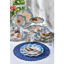Onedekor 34 Parça Blue Verona Yaldızlı 6 Kişilik Pasta Çay Servis Ikram Takımı
