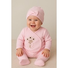 Organik Kız Bebek Kabartma Desenli 5'li Tulum Hastane Çıkışı Yenidoğan Kıyafet Mama Önlüğü