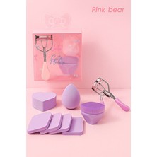 Pink Bear 8'li Makyaj Seti – Pembe Kirpik Kıvırıcı, Sünger ve Fırça Seti ile Pratik Uygulama