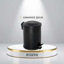 Bysevil Vintage 5 Lt Pedallı Çöp Kovası Siyah | Yavaş Kapanır Amortisörlü Kapak
