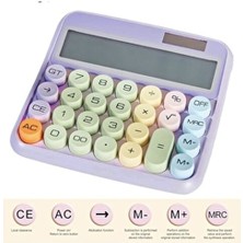 Hane216 Hesap Makinesi Daktilo Stili Büyük LCD Ekran,pastel Yuvarlak Tuşlu,pilsiz Çalışma Hesap Mak. Mor