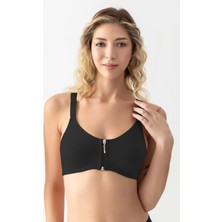 Gallipoli Siyah Desteksiz Pamuklu Fermuarlı Kadın Sporcu Sütyeni