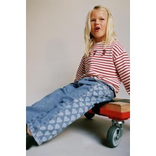 Magu Kız Çocuk Mavi Kalp Desenli Denim Pantolon