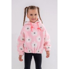 Eray Kids Kız Çocuk Papatya Desenli Oversize Pelüş Kapüşonlu Sweatshirt