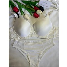 Mysteria İç Giyim & Aksesuar Mysteria Ekru C Cup Sütyen Takım Düz Desenli Viskon Karışımlı Kadın İç Giyim Konforlu Tasarım