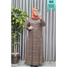 Elmas Tesettür Kadın Giyim Büyük Beden Etnik Desenli Yakası Taşlı Elbise