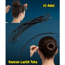 Technow Siyah Uçlu Kalın Çengelli Metal Kancalı At Kuyruğu Lastik Toka 10 Adet