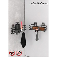 Kapkacakal Siyah Güçlü Yapışkanlı Kancalı Banyo Rafı 2 Adet Modern Tasarımlı Kullanışlı Malzeme