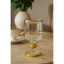 PLT Design El Yapımı 6lı Yaldızlı Gold Kahve Yanı Su Bardağı Kristal Ayaklı Su Bardağı Kahve Yanı Su Bardak