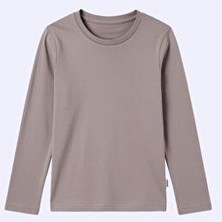 Perendi  Pamuklu Uzun Kollu Unisex Kız ve Erkek Basic Tshirt Günlük Vizon Renk