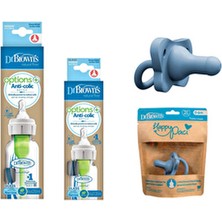 Dr. Brown's Options+ Gaz Yapmayan Dar Ağızlı Cam Biberon + Happy Paci Emzik (0-6AY)SET