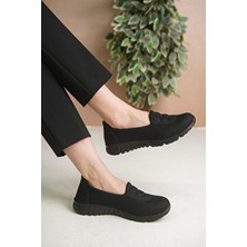 Craftique Siyah Kadın Yazlık Memory Foam Bağcıksız Ipli Hafif Rahat Tabanlı Yürüyüş Spor Babet Ayakkabı