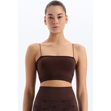 Jakarlı Çiçek Desenli Ip Askılı Sporcu Bra Kakao Kahve